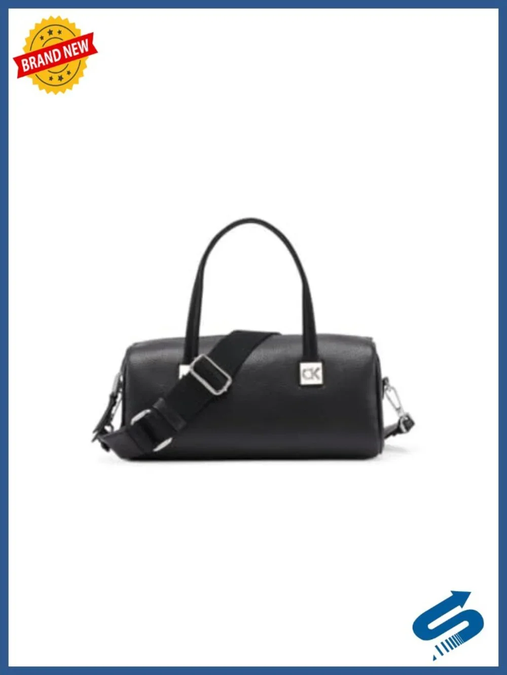 Vegan Leather Barrel Satchel with Crossbody Strap